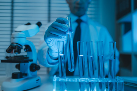 researchers working in the clinical laboratory, scientists working in the lab, science, chemists are working on project of vaccine development, scientists conducting an experimentの写真素材