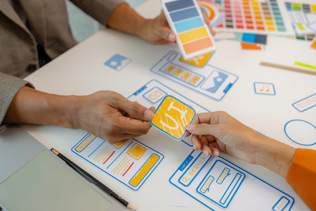 Process of creating an interface for a mobile app, user interface and experience concept, ux, ui, ux...