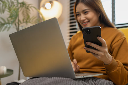 happy and comfortable at home in the morning, young woman relaxing at home, girl resting in her room, enjoy life, rest, relaxation, wellbeing, lifestyle,の写真素材
