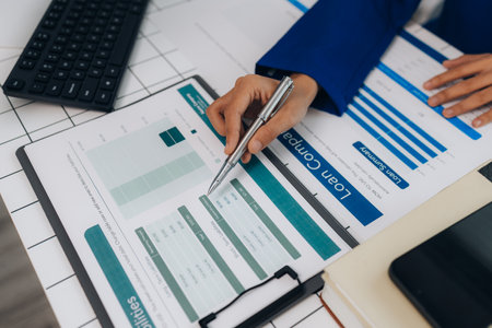 Businessman financial accounting and business cost planning, accountant reviewing company accounting documents, accounting and finance preparation, auditing concept and cost.の写真素材