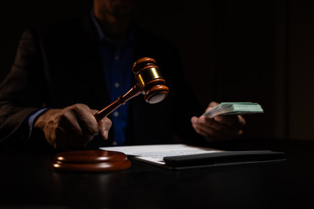 a lawyer was working overtime in the lawyers council office until late at night, the lawyer remained in the office because there were many client documents that needed to be checkedの写真素材