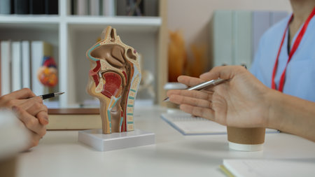 a female doctor is explaining the systems in the human body to two interns, three doctors are meeting to discuss the most appropriate treatment approach for the patientの写真素材