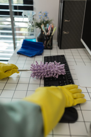 the housewife is cleaning the house, the wife is cleaning the house while waiting for her husband to...