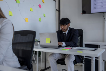 they are working in the office, marketing staff are working, accounting staff work in the office at the accounting office, startup, finance, company, department,の写真素材