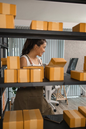 a packer checks the condition of a package before it is delivered to a customer, a small business...