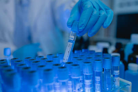a female chemist is testing various liquid compounds in a lab, a scientist is doing research on the development of science in a lab, laboratory, test tube, scientificの写真素材