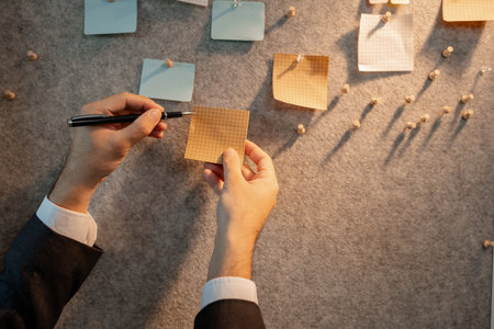 chart-based statistical data is prepared by accounting staff to present the company's income and expenditure data, a businessman prepares marketing and financial information for presentationの写真素材