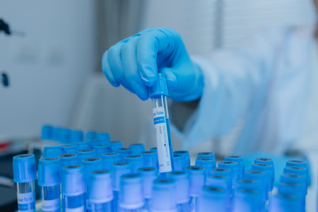 a female chemist is testing various liquid compounds in a lab, a scientist is doing research on the...