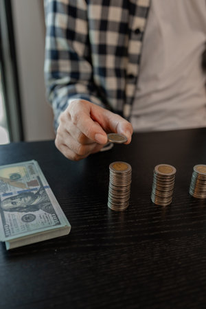 he is saving money for his future plans, putting some if his income in a piggy bank, he is saving...
