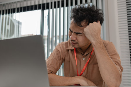 a businessman stressed because of the deal with his partner not complete, an accountant is ver...