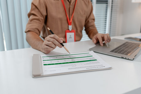 businessman is working in his private office, marketing manager works with a lot of paperwork, an...