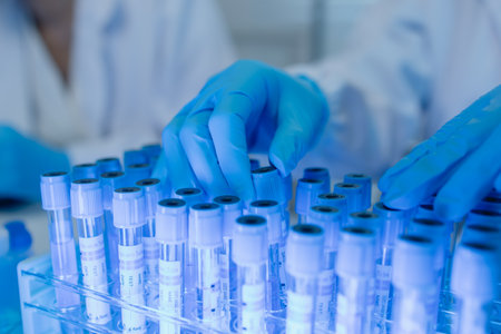 a female chemist is testing various liquid compounds in a lab, a scientist is doing research on the...