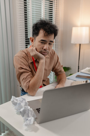 a businessman stressed because of the deal with his partner not complete, an accountant is ver...