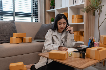 this businesswoman own a small business, sme, she is working in online business to sell her product,...