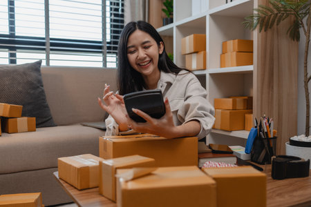 she in an entrepreneur, she sells product online, she own a small business that sell product online,...