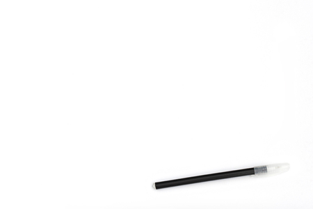 Blank paper and pen close-up. Top view, space for text or message. Blank paper mock-up.の写真素材