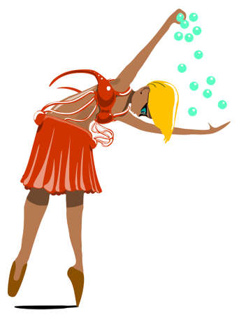 Girl dancing and playing with balls.のイラスト素材