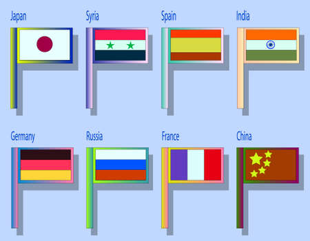 A set of different flags of countries located in horizontal rows.のイラスト素材