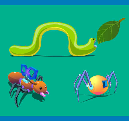 The image of the three insects in the form of robots or mechanical creatures.のイラスト素材