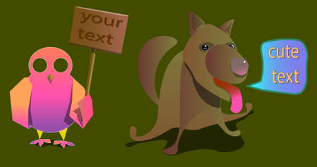 An image of two animals and banners with words.のイラスト素材