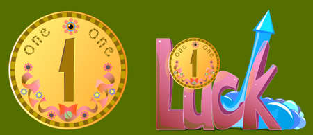 Picture of two coins, a arrow and the word "luck".のイラスト素材