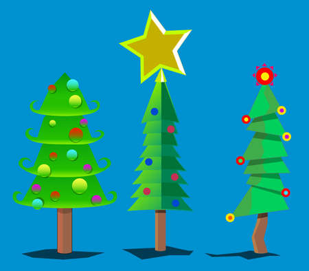 The image consists of several objects. Among them there are trees and a star.のイラスト素材