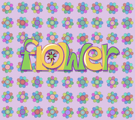 The image of a set of objects. Among them there is the word "flower".のイラスト素材