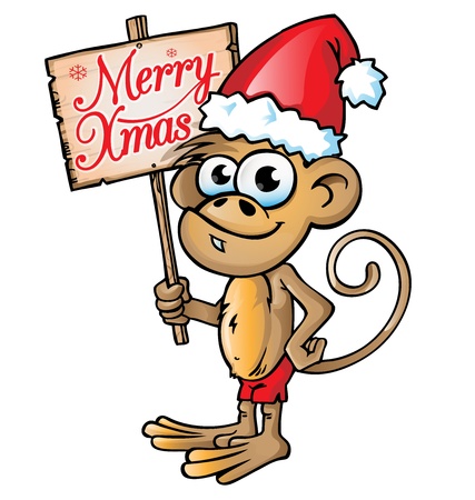 monkey christmas  cartoon with signboard のイラスト素材