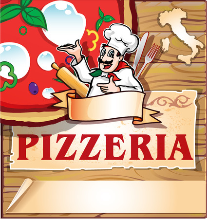 pizzeria background   with italian chef のイラスト素材
