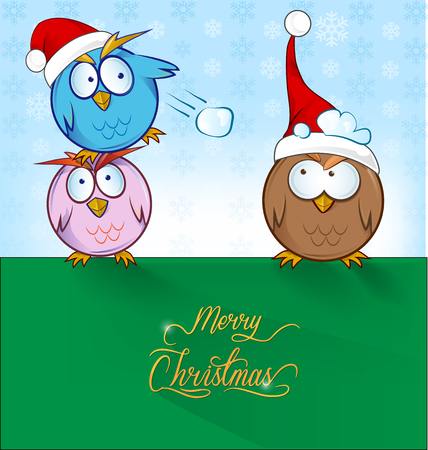 funny owl cartoon ON CHRISTMAS  BACKGROUNDのイラスト素材