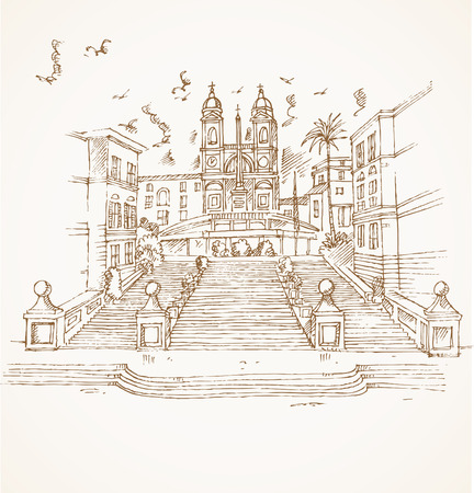 piazza di spagna in rome hand draw on backgroundのイラスト素材