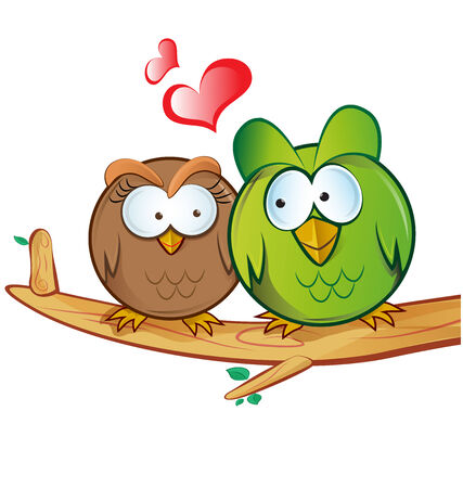 owl cartoon in loveのイラスト素材
