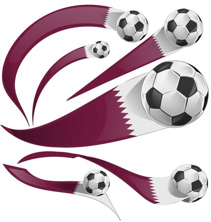 qatar flag set with soccer ball isolatedのイラスト素材