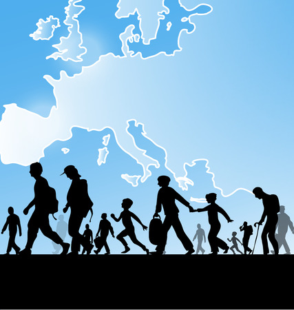 immigration people on europe map backgroundのイラスト素材