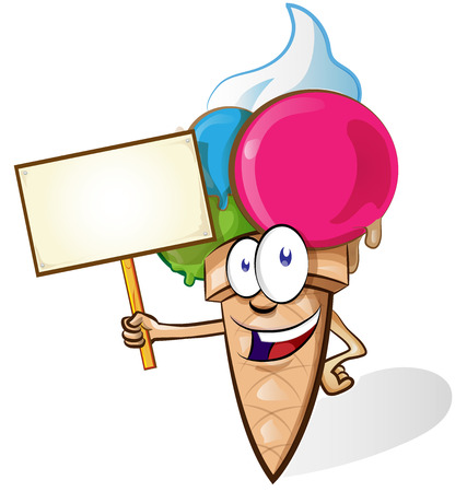 Ice cream cartoon with signboard isolated on white backgroundのイラスト素材