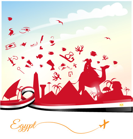 egypt background with flag and symbolのイラスト素材