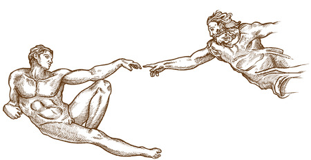 Creation of Adam hand drawn on white backgroundのイラスト素材