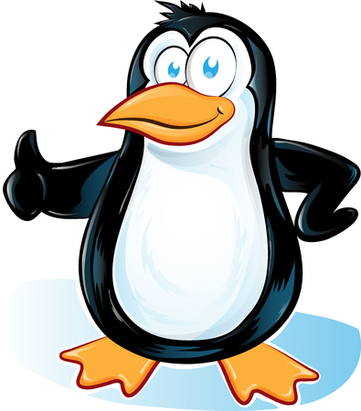 pinguin cartoon with thumbs up on white backgroundのイラスト素材