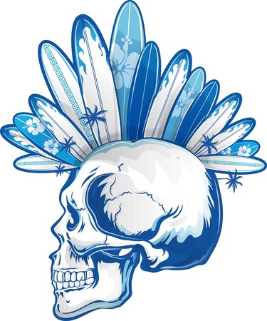 punk surfer skull with surfboardのイラスト素材