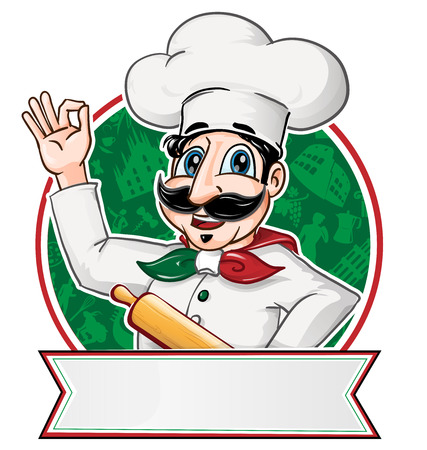 Italian Chef inside a circle with blank bannerのイラスト素材
