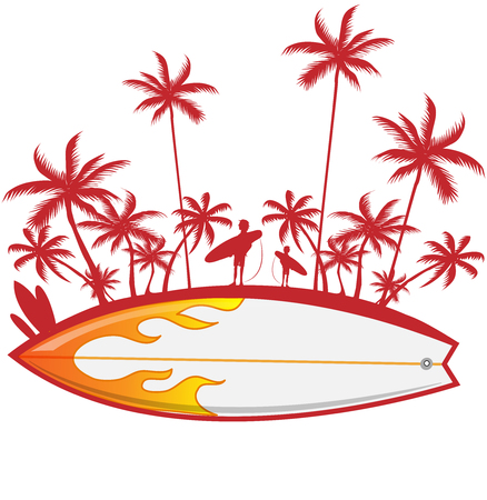 surfboard with palm tree isoalted on white. vector illustrationのイラスト素材
