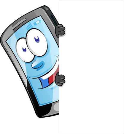 Mobile Phone character with Blank Sign . Vector Clip Artのイラスト素材