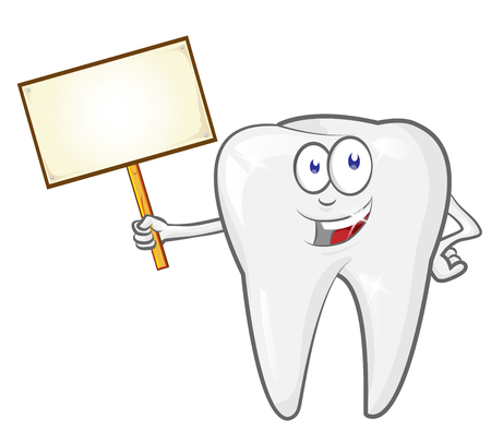 cartoon tooth with signboard, clip art vector illustrationのイラスト素材
