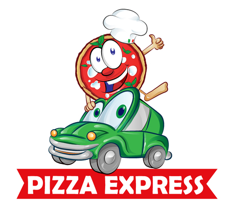 Pizza express delivery car cartoonのイラスト素材
