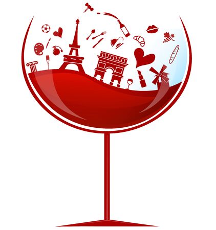 glass of france red wine with symbol element のイラスト素材