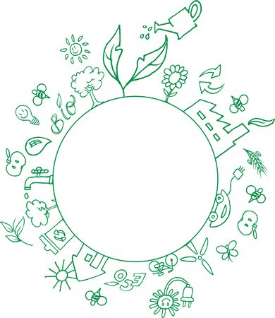 eco symbols around an empty circleのイラスト素材