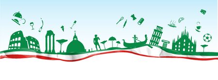 italian banner with symbol monument on flag. vetcor backgroundのイラスト素材
