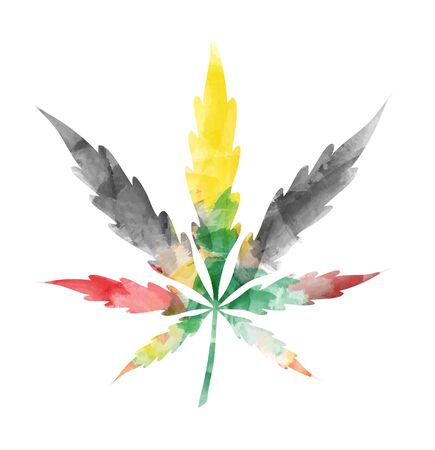 jamaican watercolor Marijuana leaf  isolated on white backgroundのイラスト素材