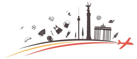 germany silhouette icon on flag and airplaneのイラスト素材