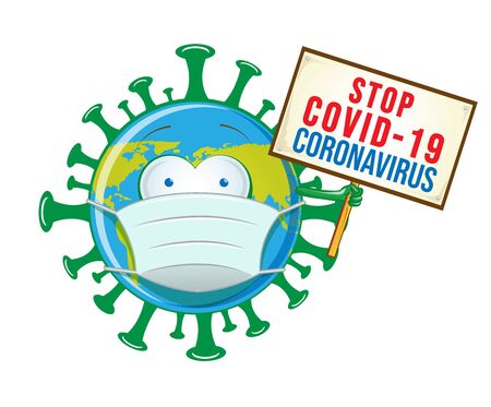 stop evil coronavirus character cartoon with signboardのイラスト素材